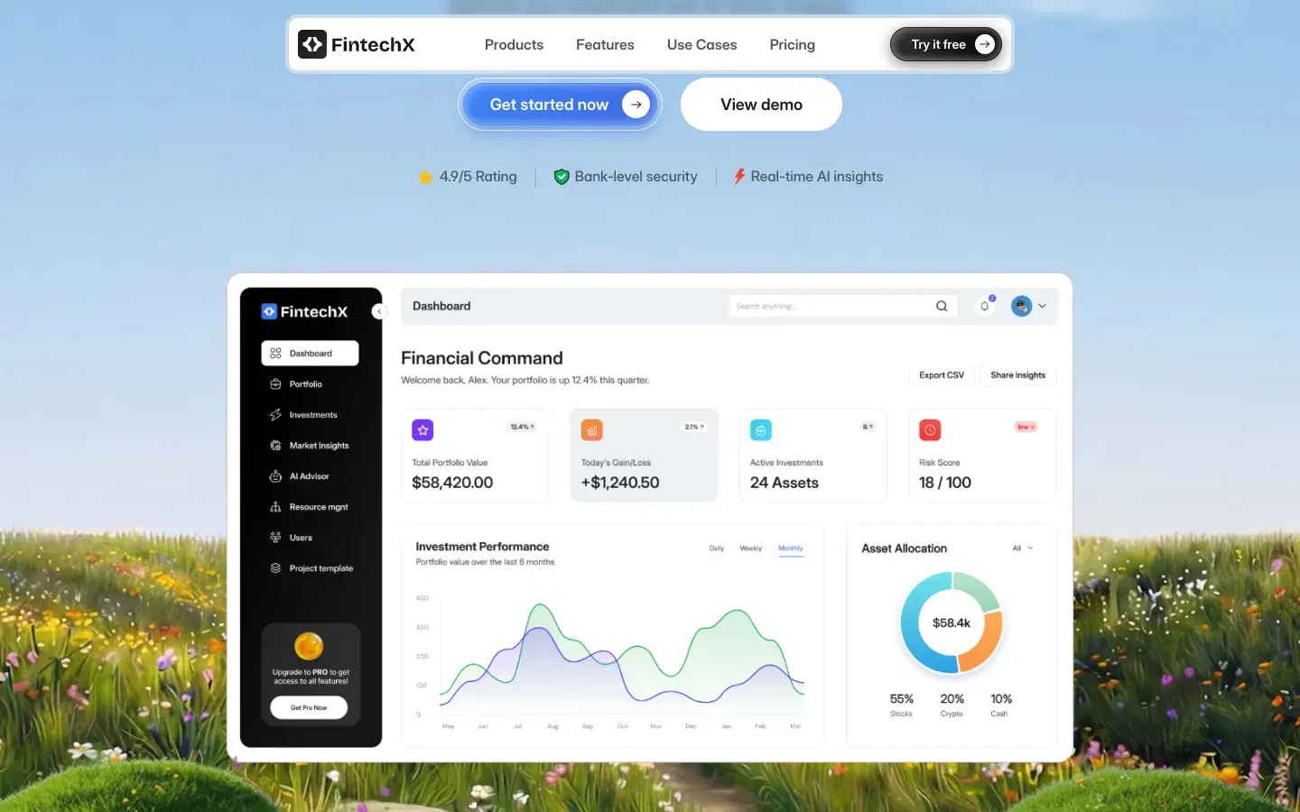 FintechX: the interface as it shipped