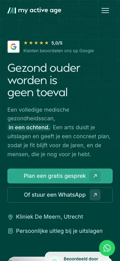 The My Active Age homepage on a phone.