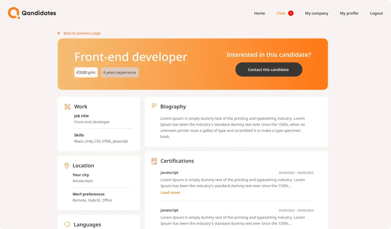 Qandidates onboarding stepper collecting candidate conditions.