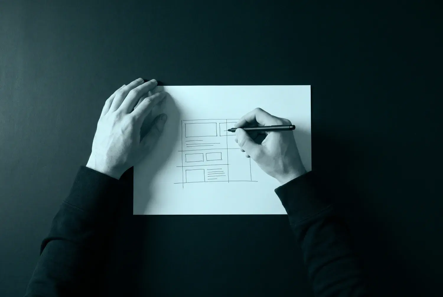 A wireframe drawn by hand in week one